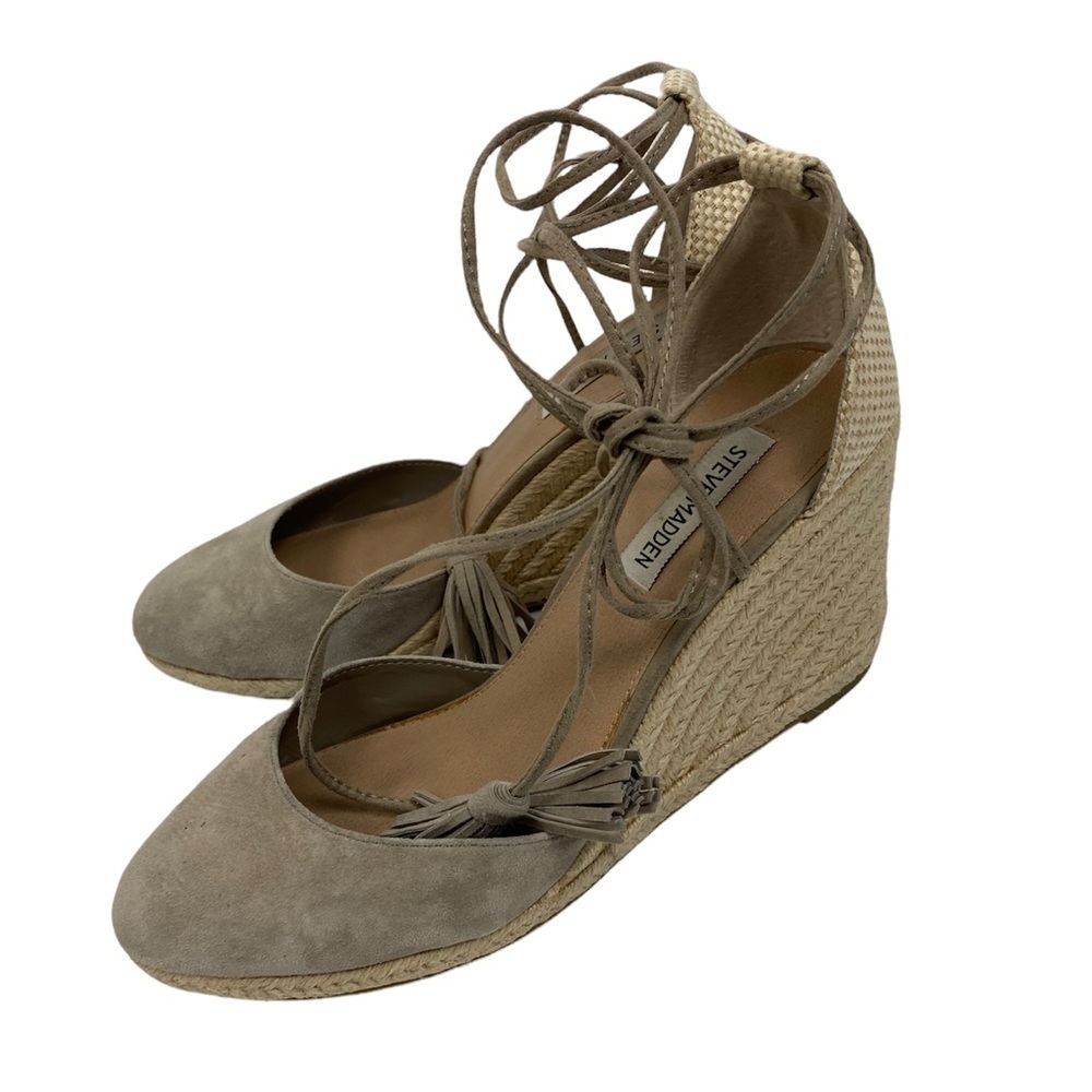 Steve Madden‎ Bestow Wedge Espadrille Leather Upper Strappy Wedge Sandals 8.5 M